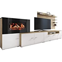 SelectionHome - Mueble salón Comedor con Chimenea eléctrica- Medidas: 290 x 170 x 45 cm de Fondo (Blanco Mate - Roble…